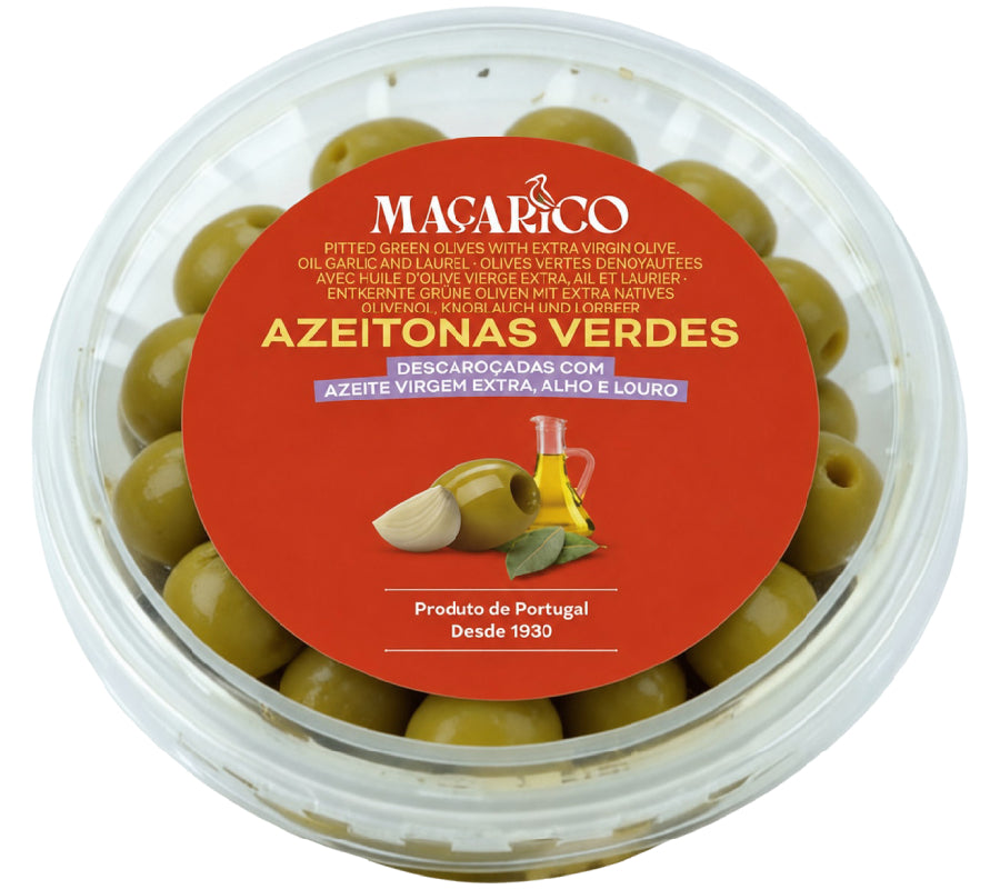 Pitted Green Olives with Extra Virgin Olive Oil, Garlic and Bay Leaf 120 g