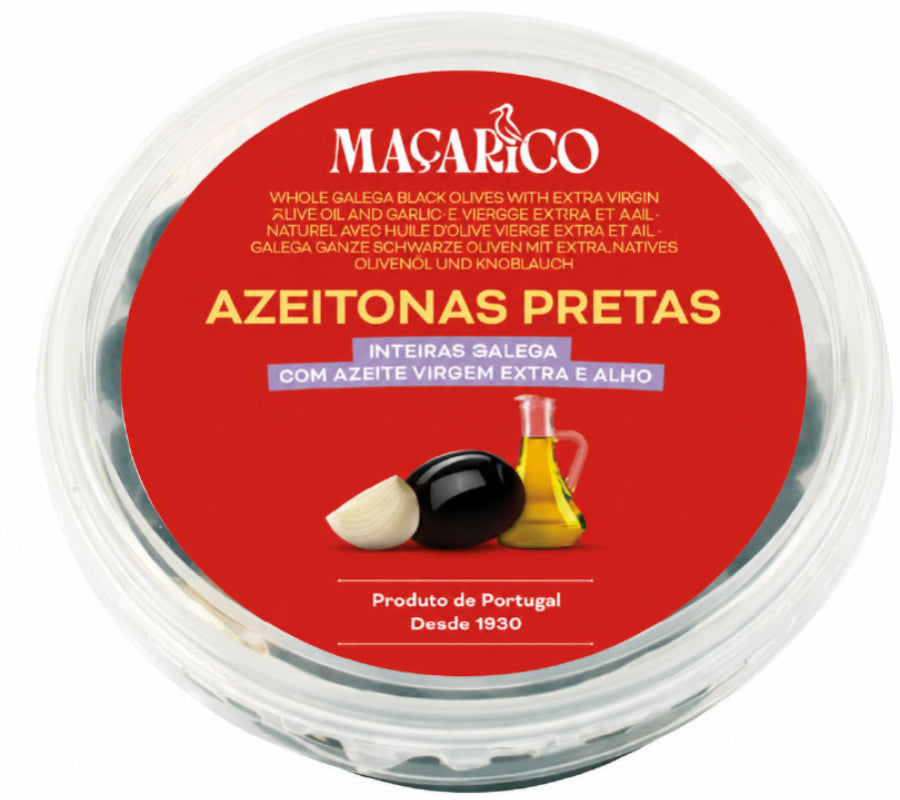 Whole Galega Black Olives with Extra Virgin Olive Oil and Garlic 150 g